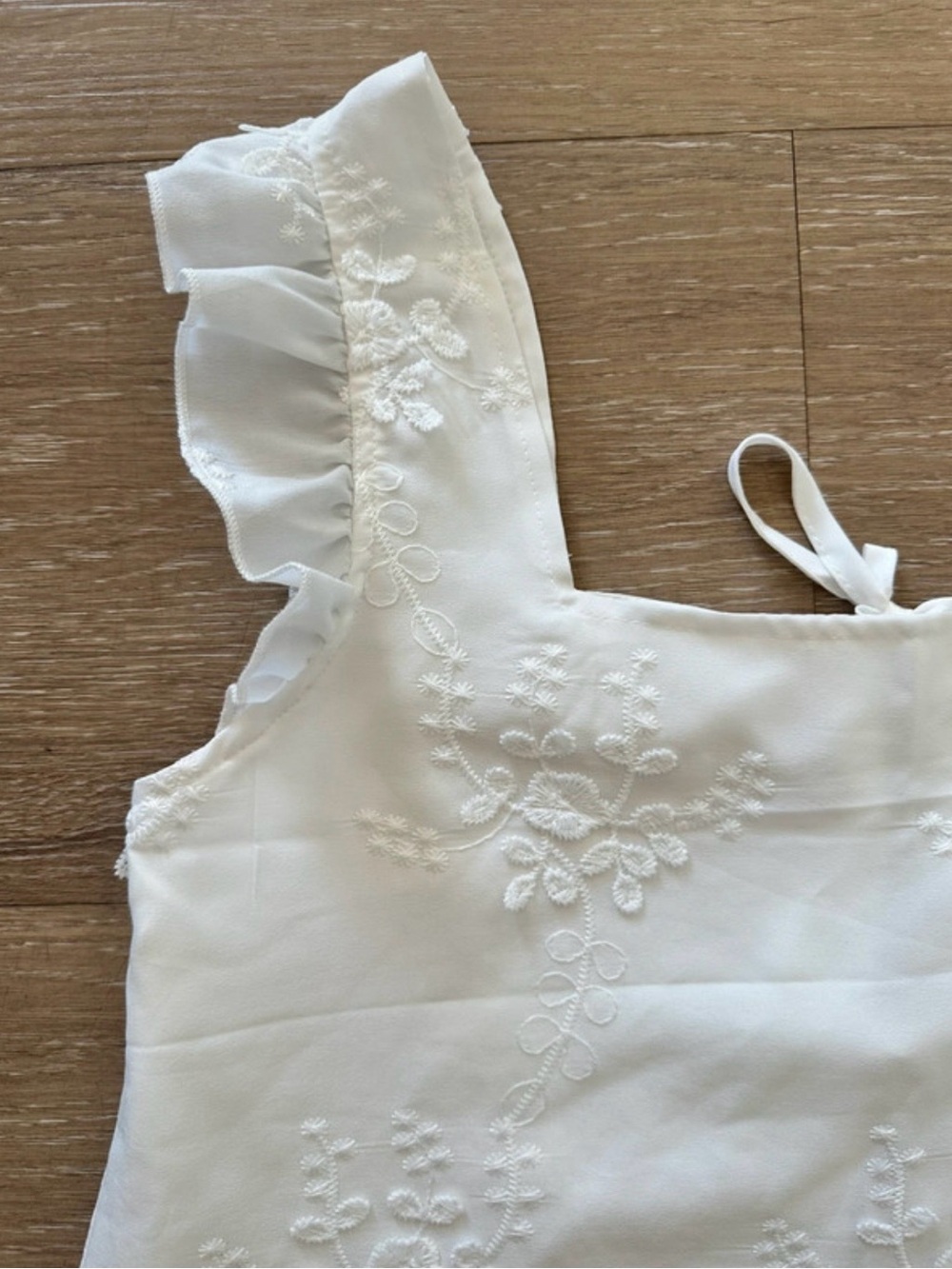 White Embroidered Ruffle Strap Tank Top - Picture 2 of 3